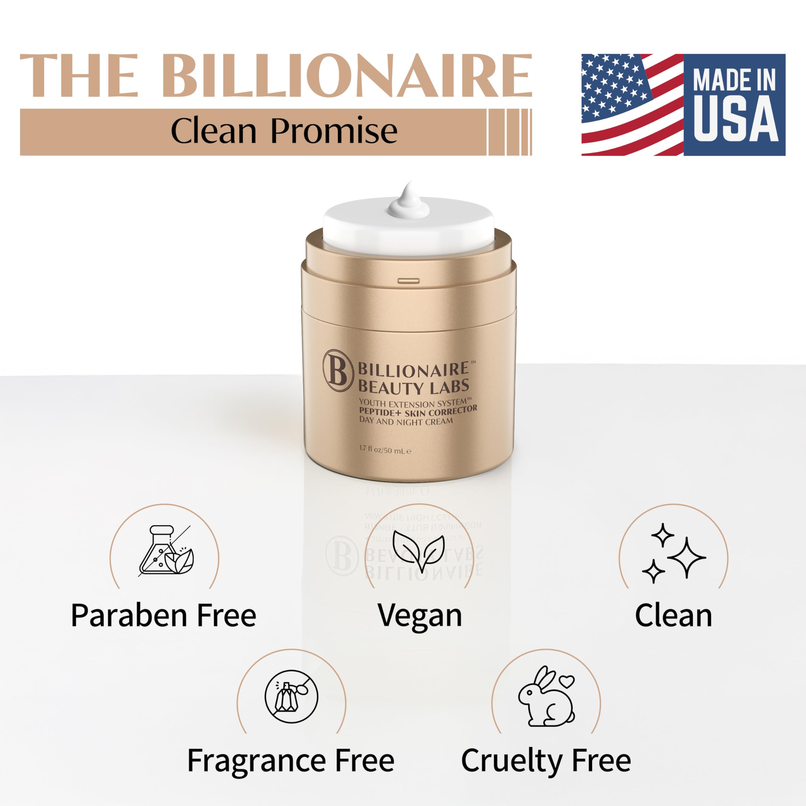 Billionaire Beauty Labs Peptide Face Cream – Fragrance-Free Anti-Aging Moisturizer 1.7 oz