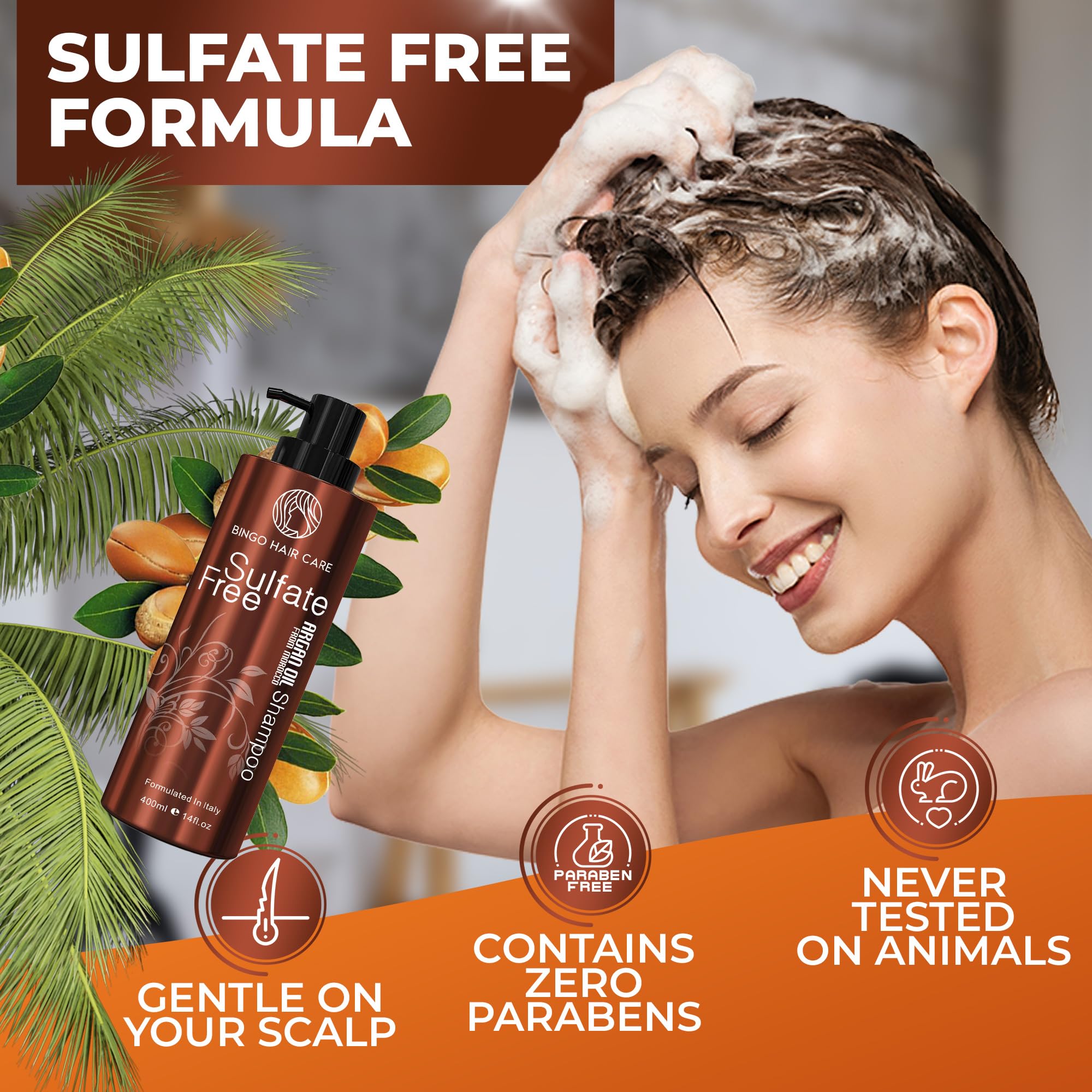 BINGO HAIR CARE Moroccan Argan Oil Shampoo – Sulfate Free, Anti-Frizz Hydration for All Hair Types