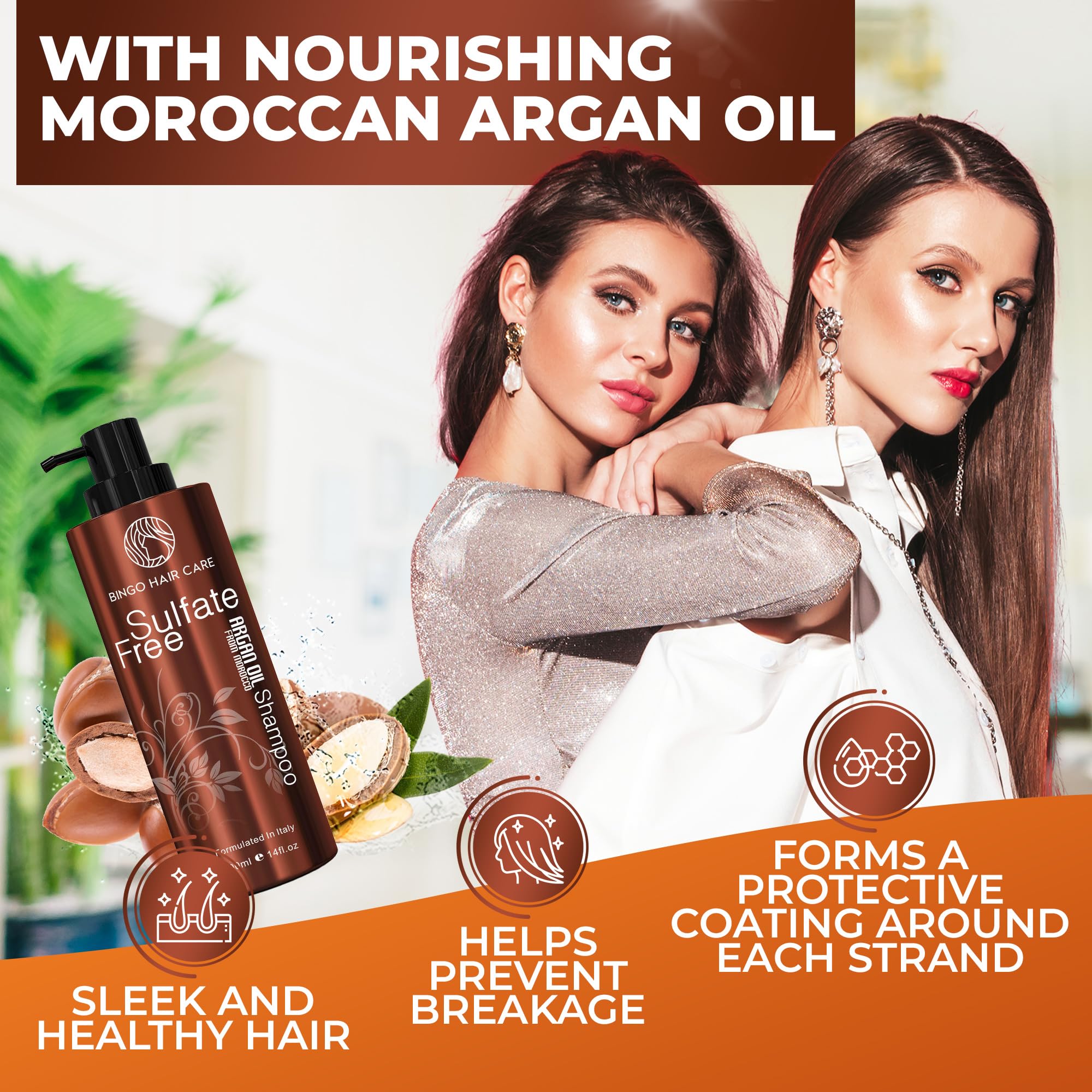 BINGO HAIR CARE Moroccan Argan Oil Shampoo – Sulfate Free, Anti-Frizz Hydration for All Hair Types