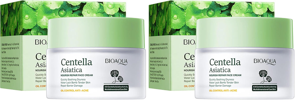 BIOAQUA Centella Asiatica Nourish Repair Face Cream – Soothing Hydration & Oil Control (Pack of 2, 50g each)