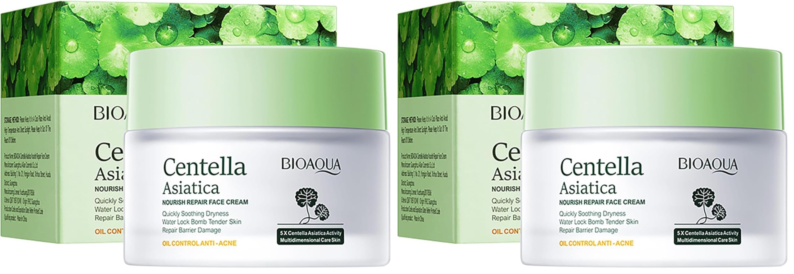 BIOAQUA Centella Asiatica Nourish Repair Face Cream – Soothing Hydration & Oil Control (Pack of 2, 50g each)