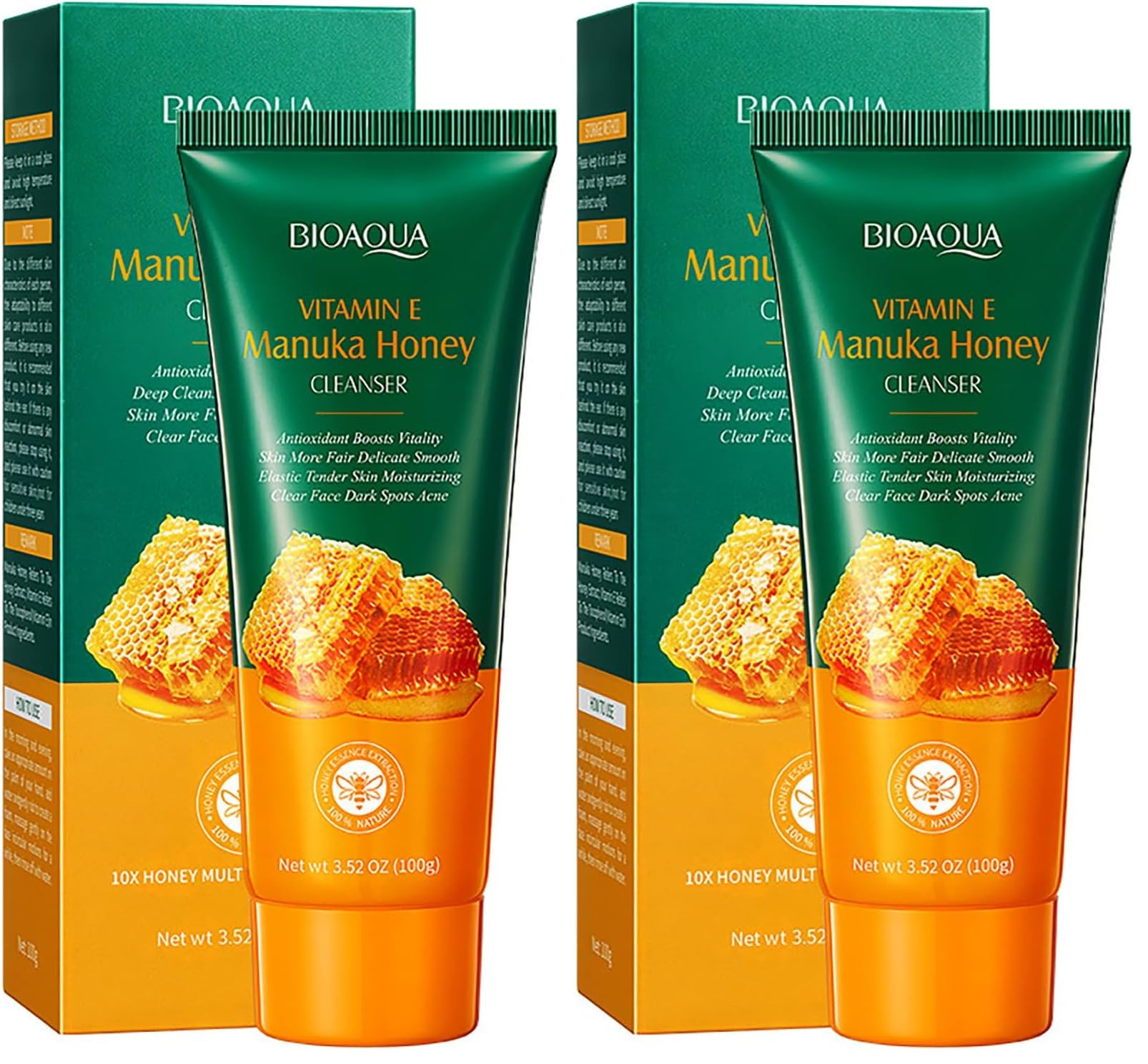 BIOAQUA Manuka Honey Facial Cleanser with Vitamin E – Deep Cleansing Foam (2 x 3.52 oz)