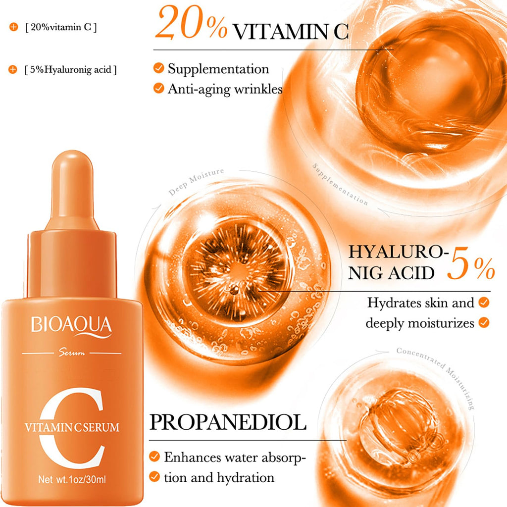 BIOAQUA Vitamin C Serum with Hyaluronic Acid – 30ml x2 (Anti-Aging Moisturizer)