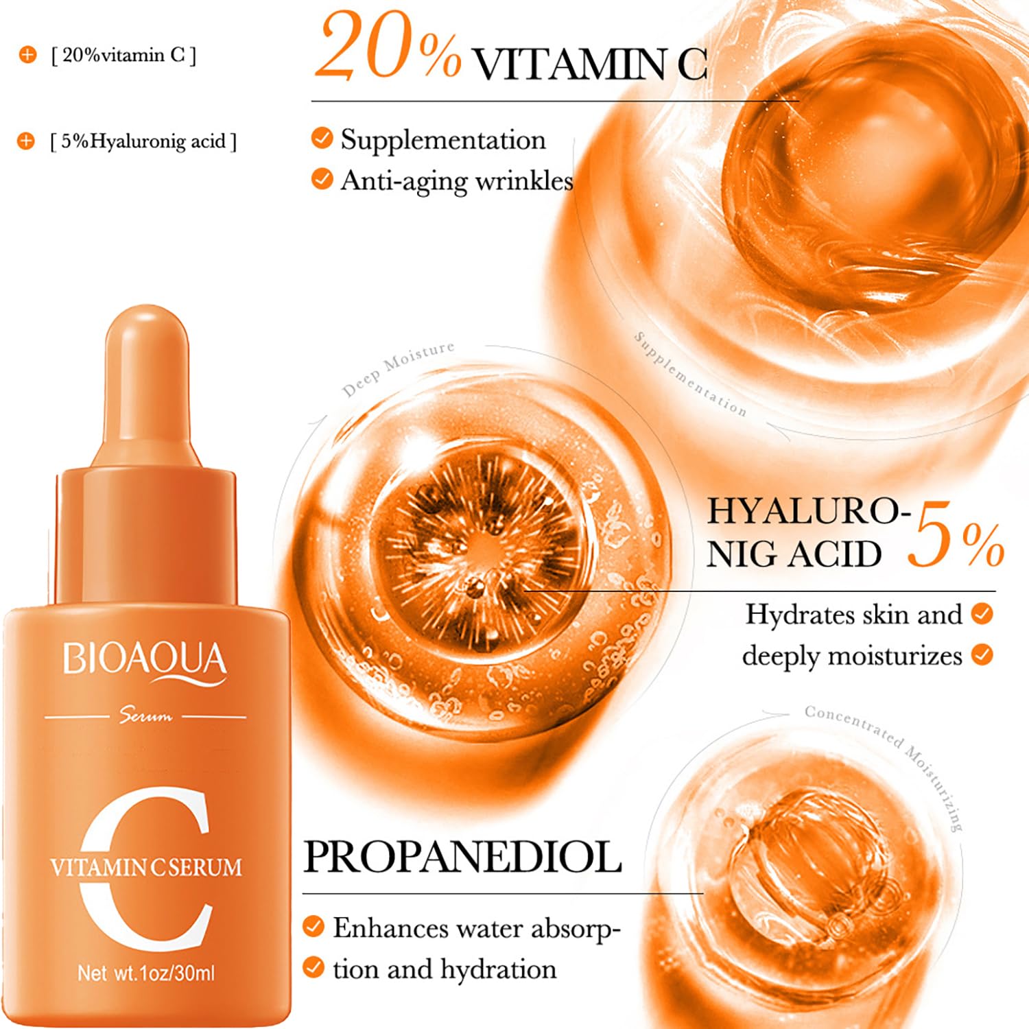 BIOAQUA Vitamin C Serum with Hyaluronic Acid – 30ml x2 (Anti-Aging Moisturizer)