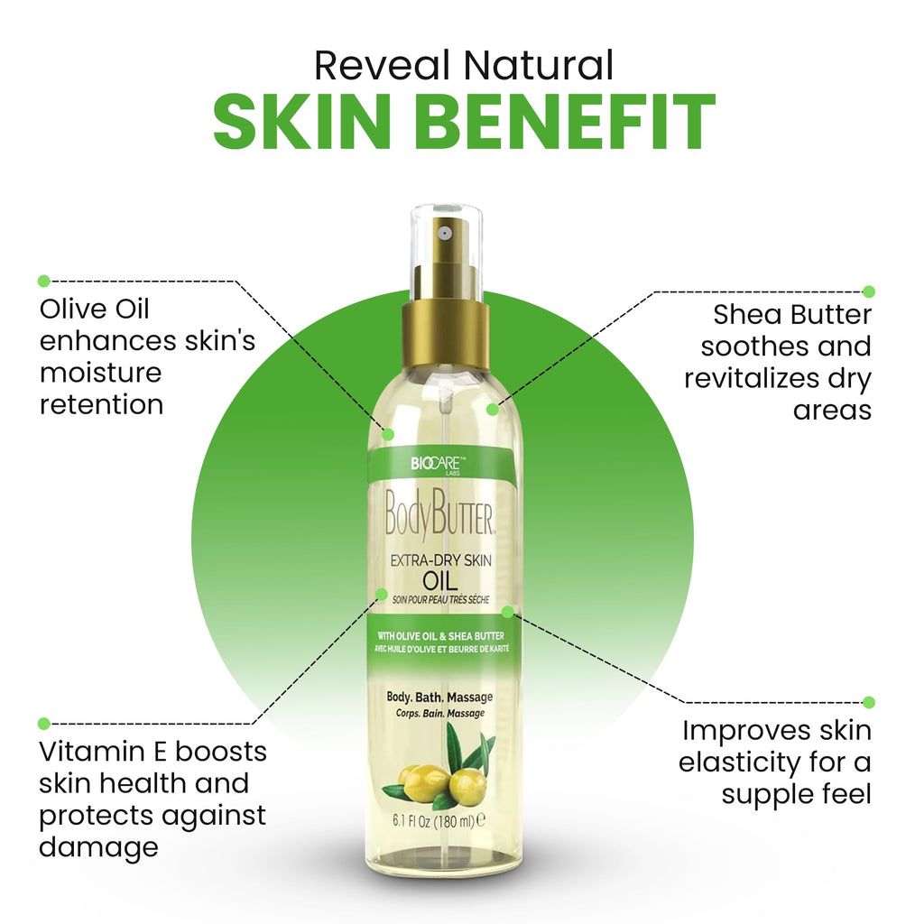 Biocare Skin Renewal Olive Oil Moisturizer for Extra Dry Skin – Nourishing Body Oil with Shea Butter & Vitamin E (6.1 oz)
