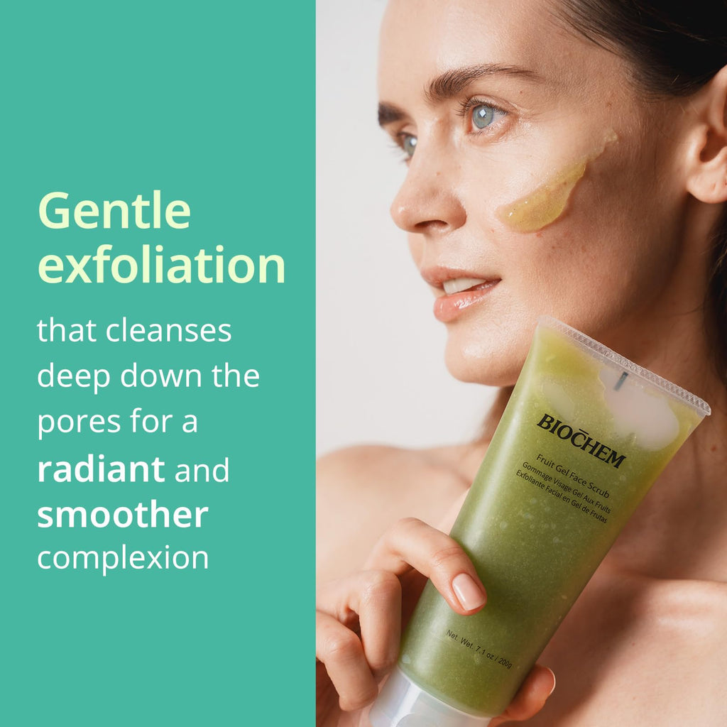 BIOCHEM Fruit Gel Face Scrub | Gentle Daily Exfoliator for All Skin Types | 7.1 fl oz / 200 g