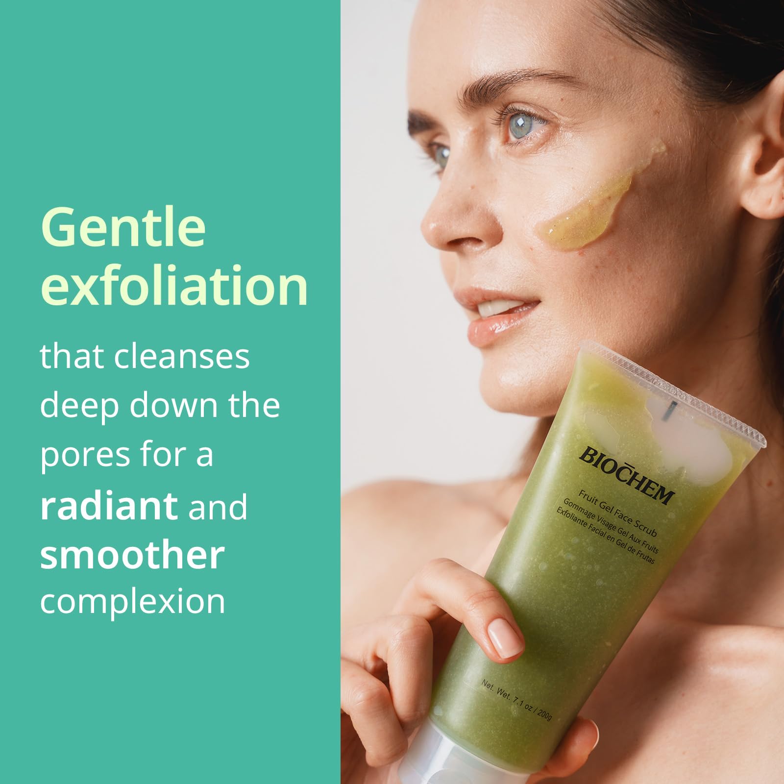 BIOCHEM Fruit Gel Face Scrub | Gentle Daily Exfoliator for All Skin Types | 7.1 fl oz / 200 g