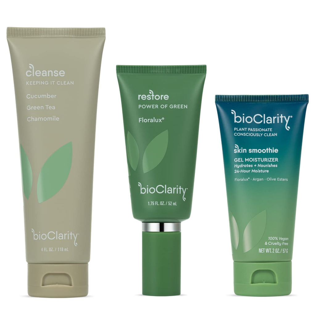 BioClarity 3-Step Essentials Routine for Normal & Oily Skin | Cleanse, Restore, Hydrate | 100% Clean Vegan