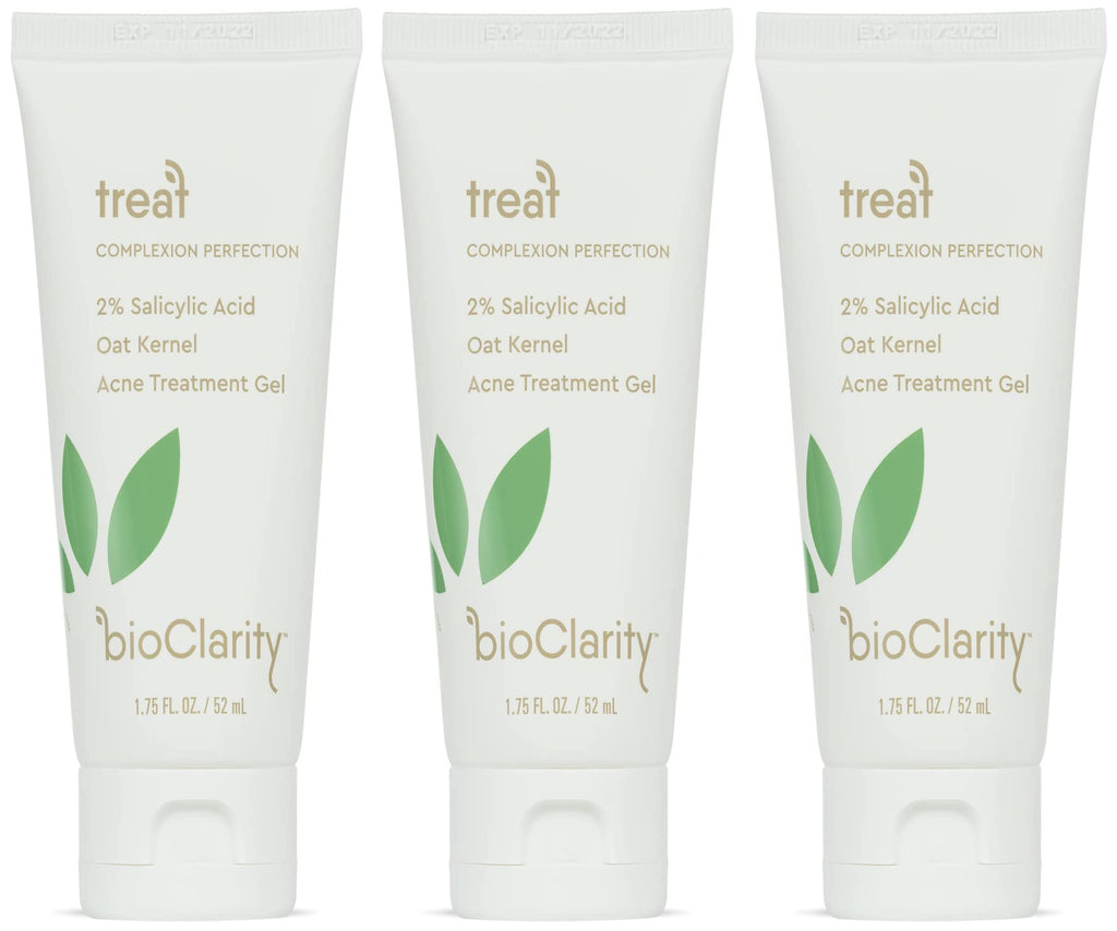 BioClarity Acne Treatment Gel | 2% Salicylic Acid + Oat Kernel Moisture | 3 x 1.75 oz | Vegan & Clean