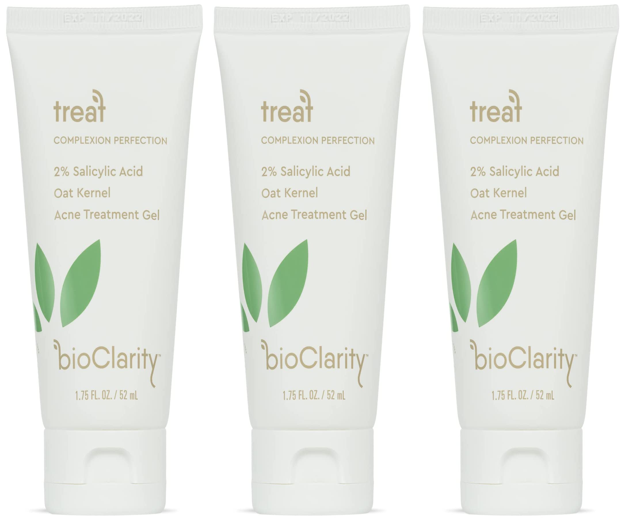 BioClarity Acne Treatment Gel | 2% Salicylic Acid + Oat Kernel Moisture | 3 x 1.75 oz | Vegan & Clean
