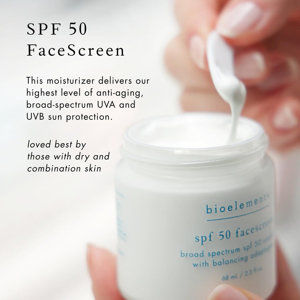 Bioelements FaceScreen SPF 50 – 2.3 oz | Antioxidant Broad-Spectrum Sunscreen Moisturizer | Vegan & Gluten-Free