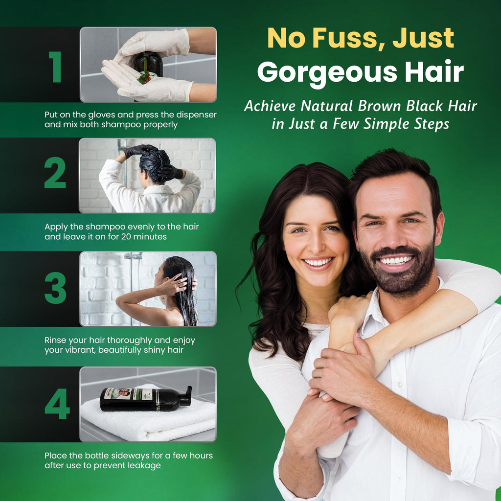 BIOGREEN ROOTS Ammonia-Free Herbal Hair Dye Shampoo – Brown-Black, Gray Coverage (400 ml)