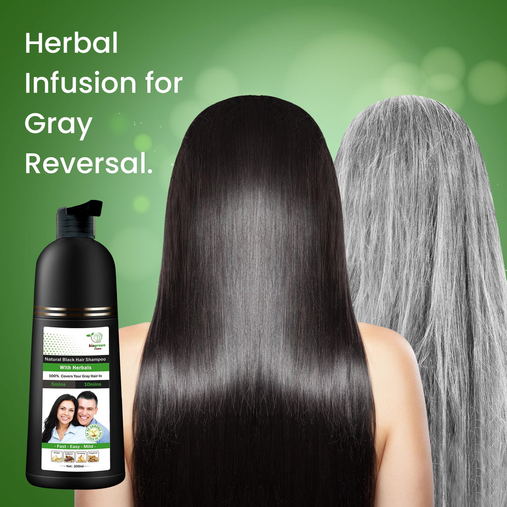 BIOGREEN ROOTS Ammonia-Free Herbal Hair Dye Shampoo – Natural Black, Paraben-Free (200 ml)