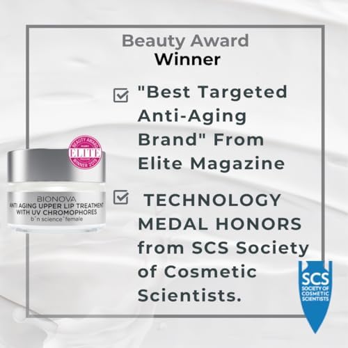 BIONOVA Anti-Aging Upper Lip Treatment with UV Chromophores – Smooth Lip Lines & Prevent Lipstick Bleed (0.5 oz)