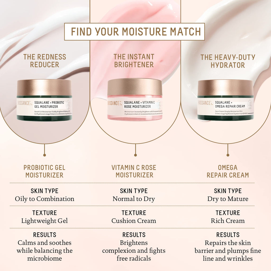 BIOSSANCE Squalane + Vitamin C Rose Moisturizer – Hydration, Brightening & Smooth Texture