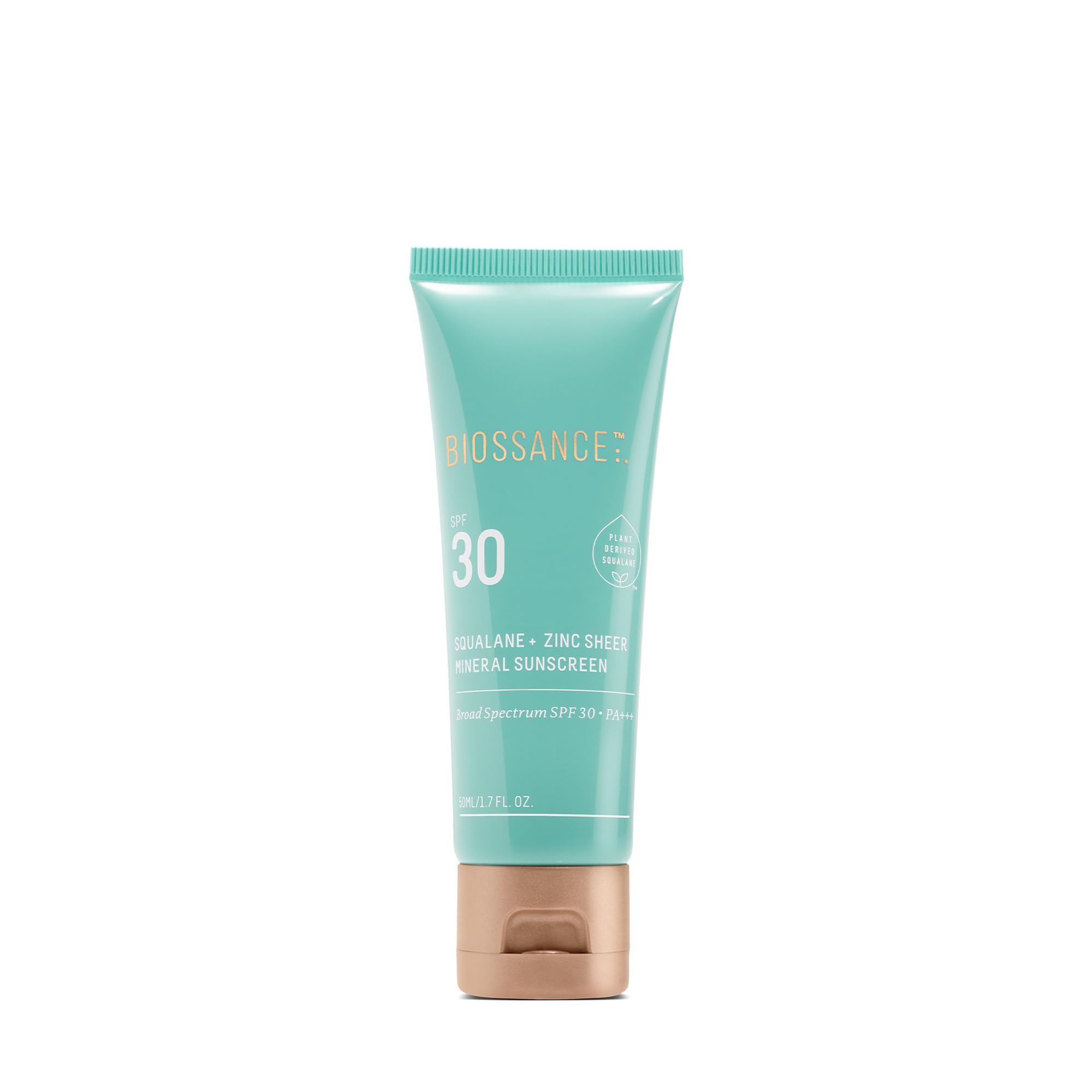 BIOSSANCE Squalane + Zinc Sheer Mineral Sunscreen Lotion SPF 30 – Dewy, Lightweight Hydration & Primer