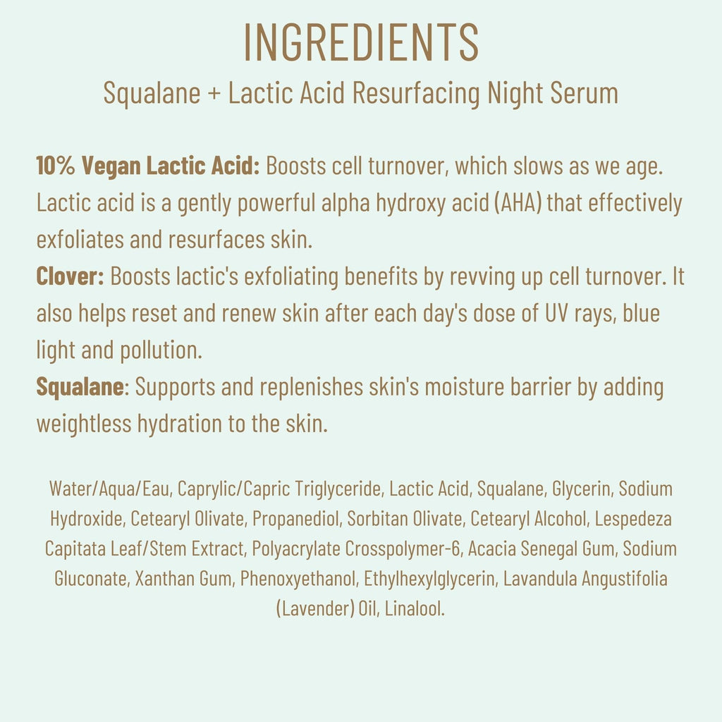 BIOSSANCE Squalane + Lactic Acid Night Serum – 10% Vegan Exfoliant for Texture, Hydration & Glow (1 oz)