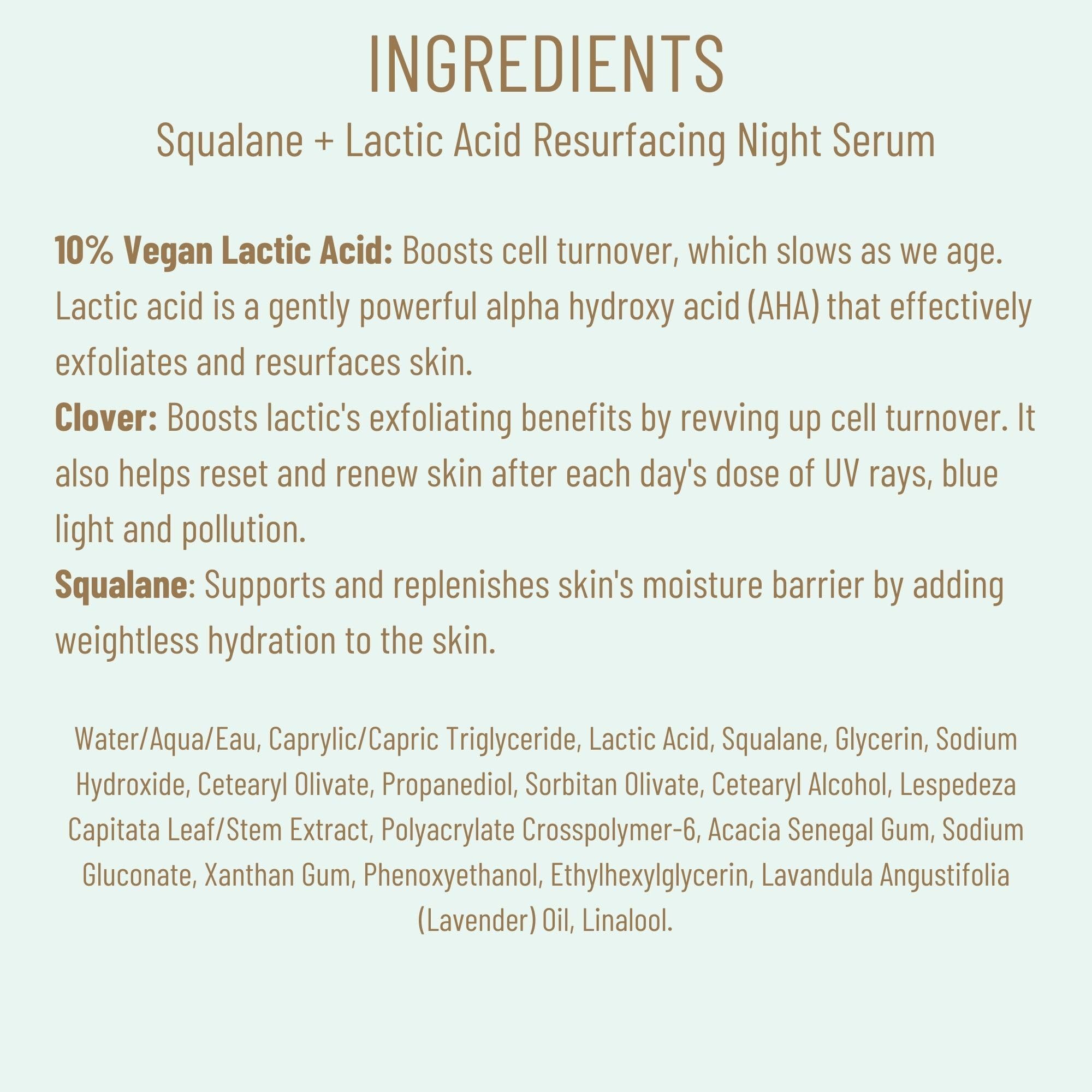 BIOSSANCE Squalane + Lactic Acid Night Serum – 10% Vegan Exfoliant for Texture, Hydration & Glow (1 oz)