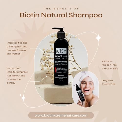 Biotin X Treme Hair Natural Shampoo for Hair Loss & Thinning Hair – Color-Safe, DHT Blocker, Sulfate-Free – 16 oz
