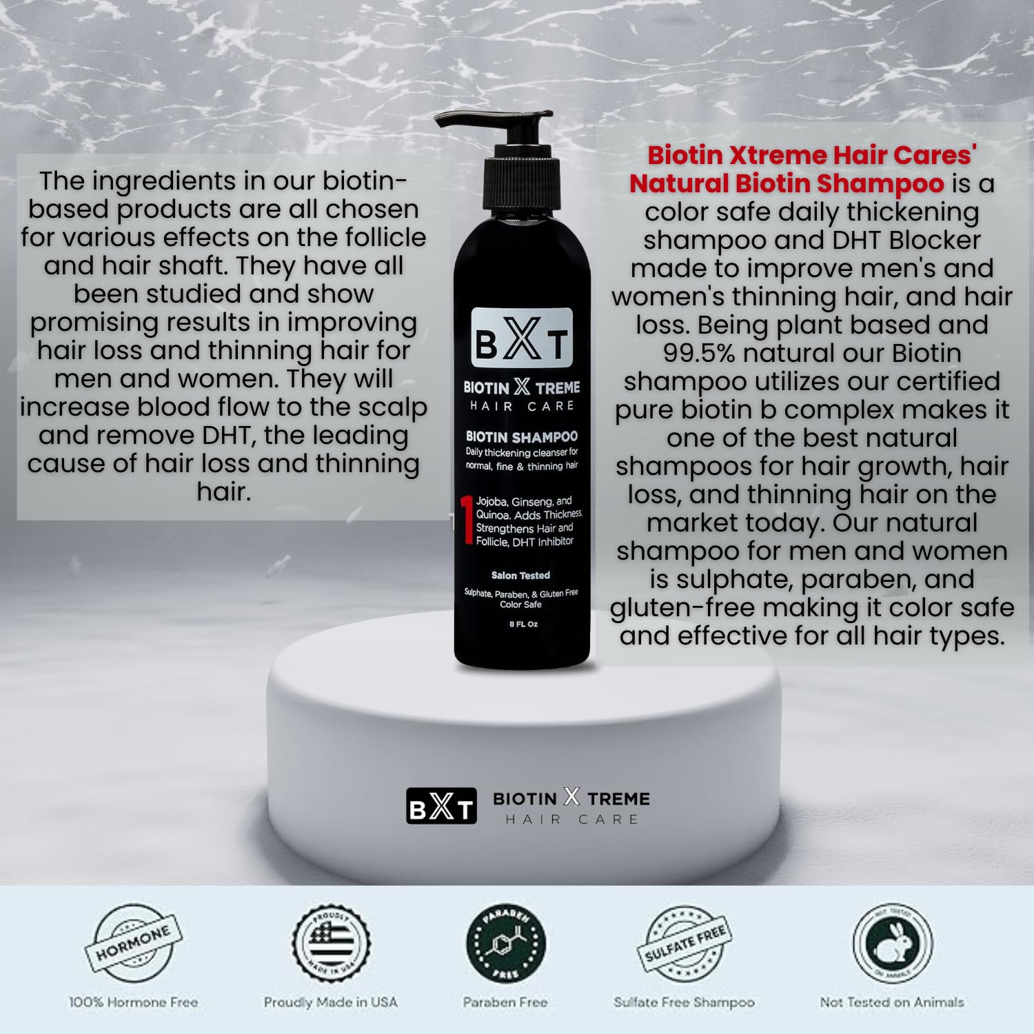 Biotin X Treme Hair Natural Shampoo for Hair Loss & Thinning Hair – Color-Safe, DHT Blocker, Sulfate-Free – 16 oz