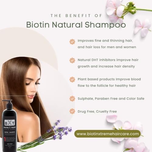 Biotin X Treme Hair Natural Shampoo for Hair Loss & Thinning Hair – Color-Safe, DHT Blocker, Sulfate-Free – 16 oz