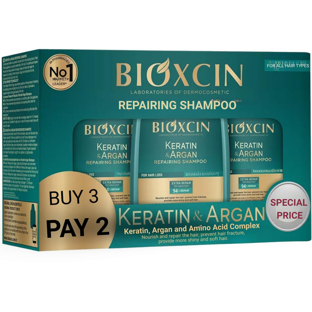 BIOXCIN Keratin & Argan Repair Shampoo – Bond Repair, Anti-Hair Loss & Growth Support, Sulfate-Free, 3 x 300 ml