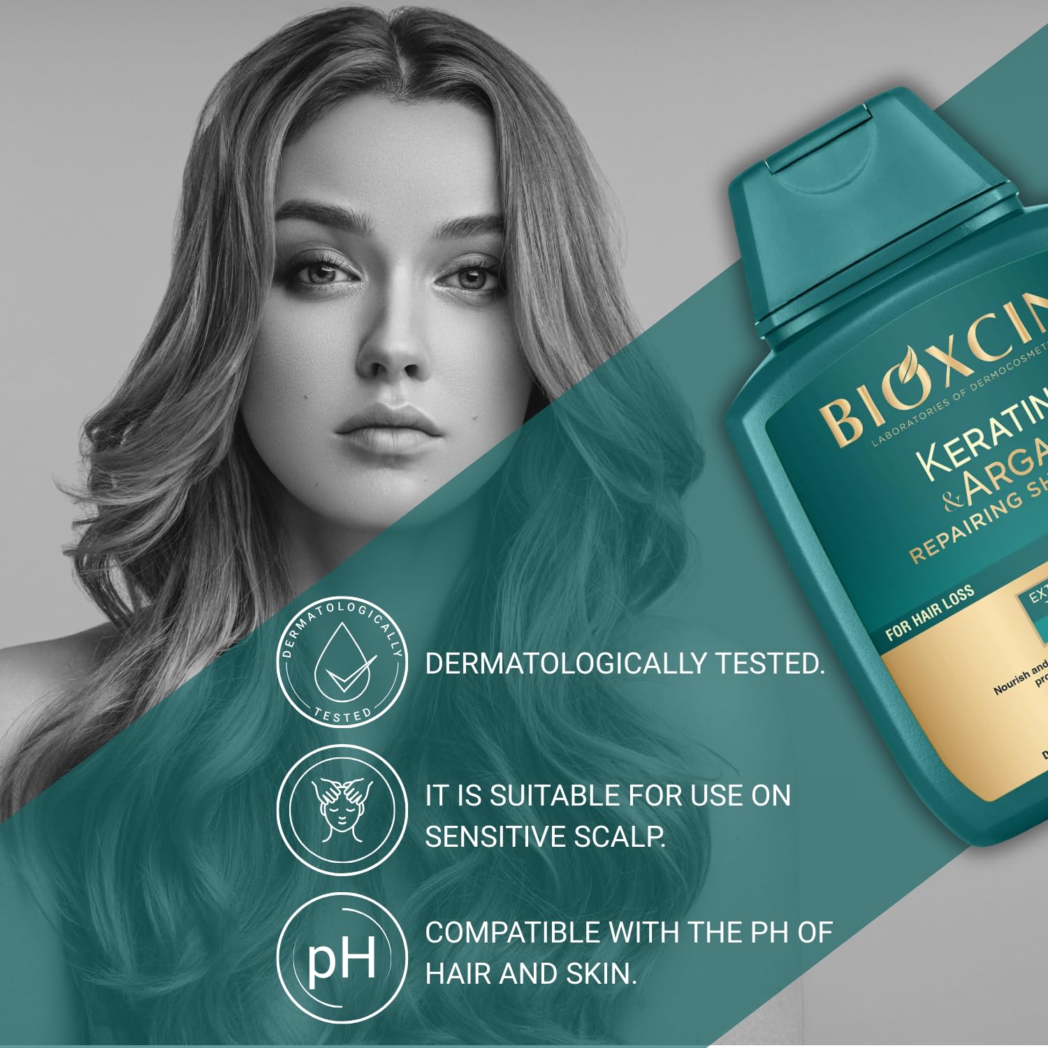 BIOXCIN Keratin & Argan Repair Shampoo – Bond Repair, Anti-Hair Loss & Growth Support, Sulfate-Free, 3 x 300 ml