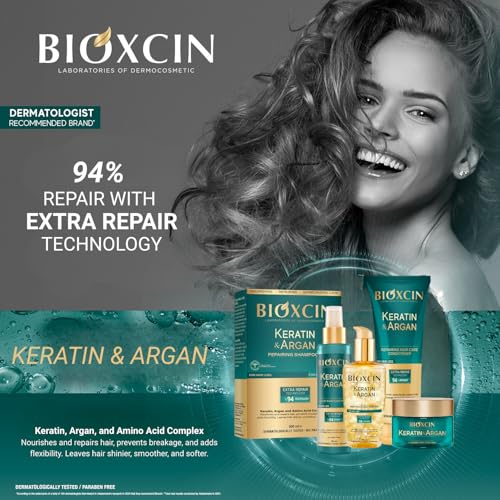 BIOXCIN Keratin & Argan Repair Shampoo – Bond Repair, Anti-Hair Loss & Growth Support, Sulfate-Free, 3 x 300 ml