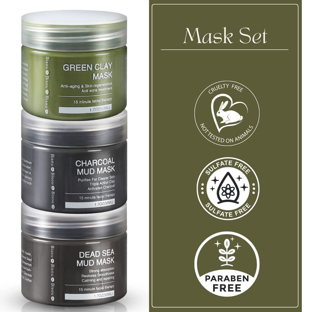 Bisou Bisou Bisou Clay Mask Trio with Dead Sea Mud & Charcoal Gel