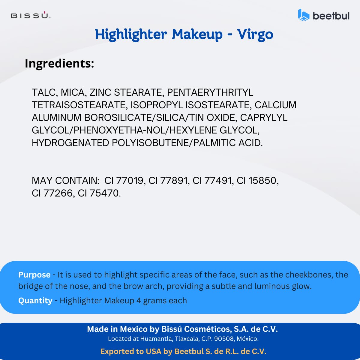 Bissú Powder Highlighter Makeup – Lightweight Silky Formula, 10 Shades (06 Virgo) – 4.5 g