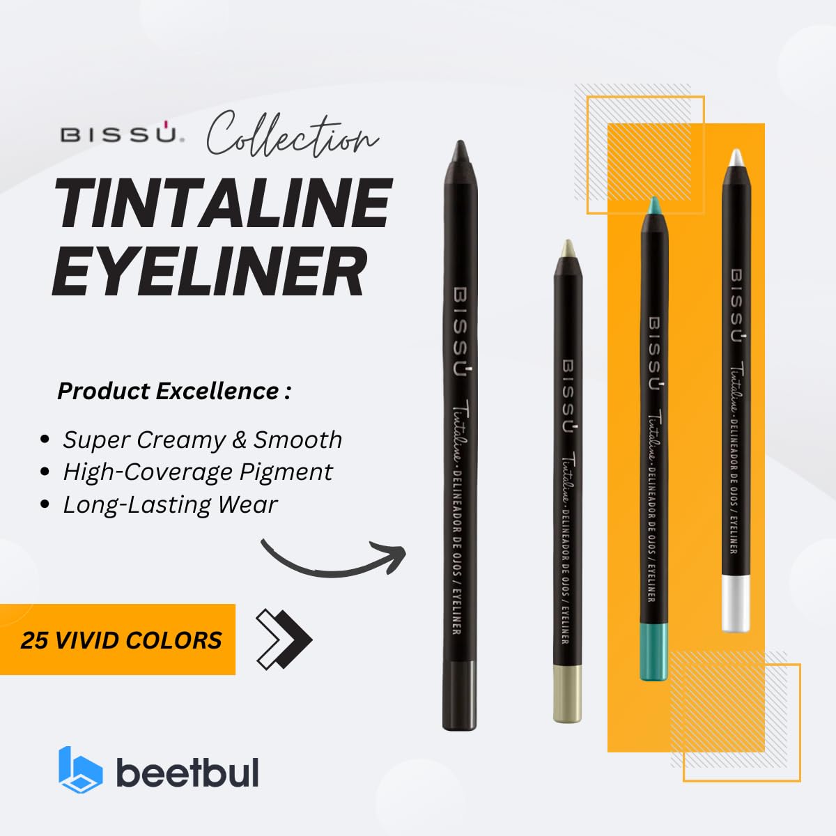 Bissú Tintaline Eyeliner - 25 Vivid Colors, High-Coverage, Long-Lasting & Smudge-Proof (Purple)