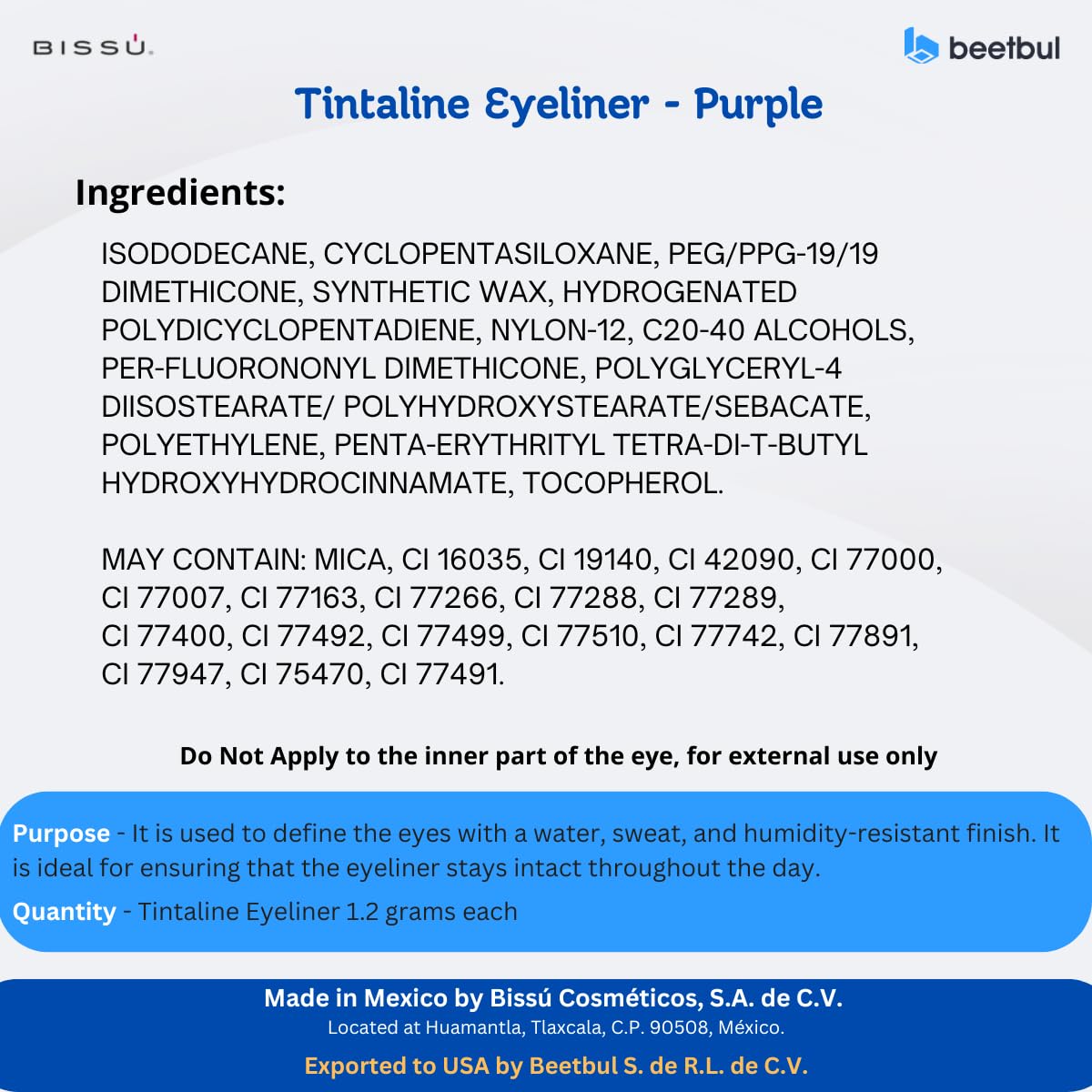 Bissú Tintaline Eyeliner - 25 Vivid Colors, High-Coverage, Long-Lasting & Smudge-Proof (Purple)
