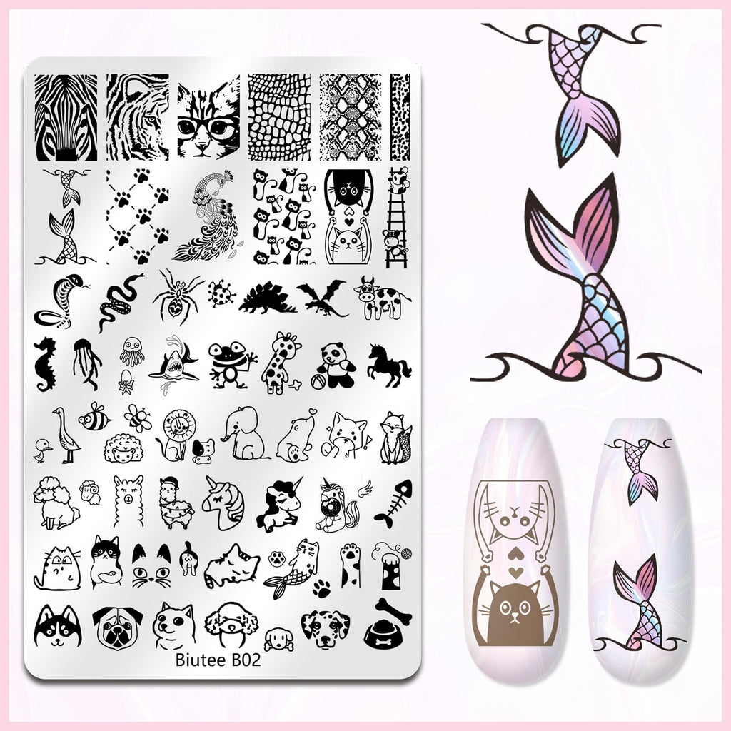 Biutee Nail Stamping Plate Kit – 7-Piece Stamper, Plates & Scraper for DIY Nail Art