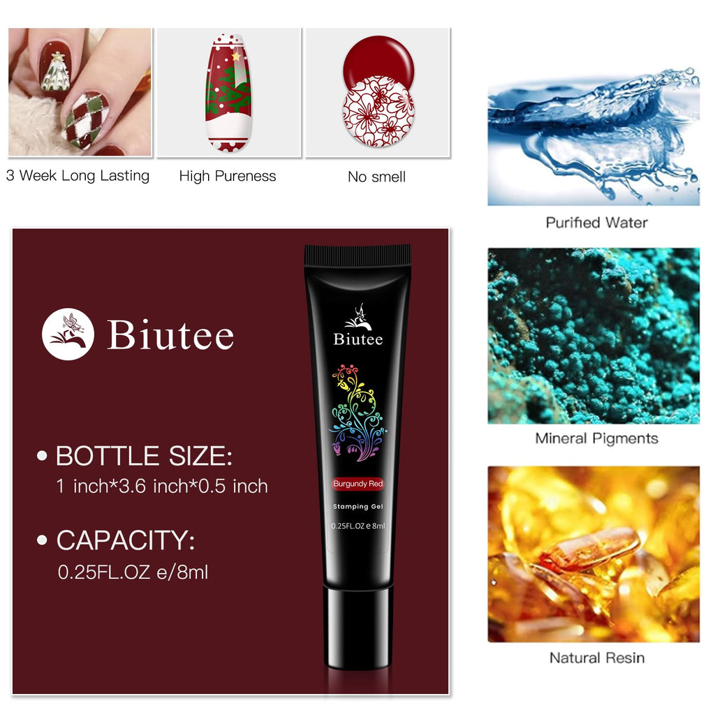 Biutee Nail Stamping Gel Pack – 12 Colors (8ml) for Nail Stamping Plates | UV/LED Safe