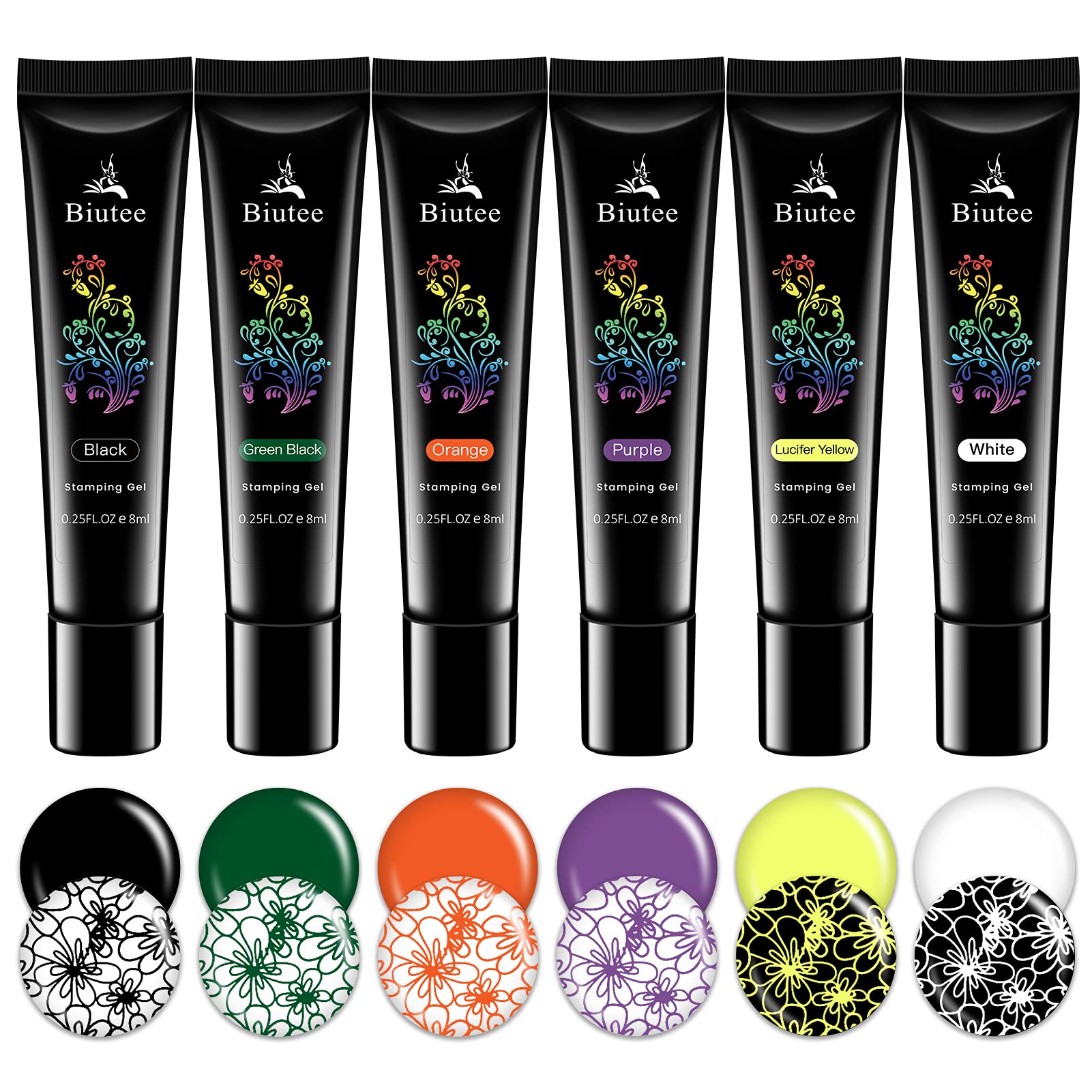 Biutee Nail Stamping Gel Pack – 12 Colors (8ml) for Nail Stamping Plates | UV/LED Safe