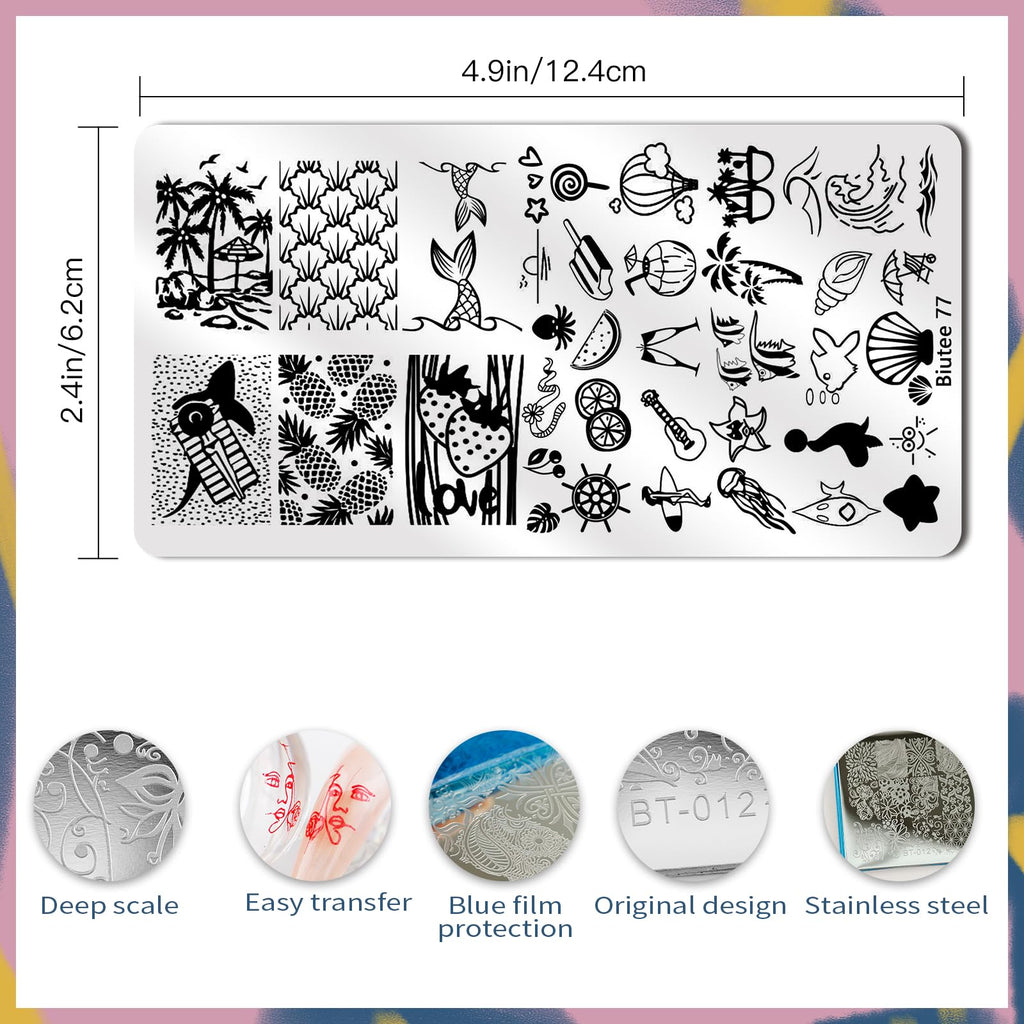 Biutee Nail Stamping Plate Set 12Pcs | Nail Art Kit with Floral, Leaves & Lace Designs