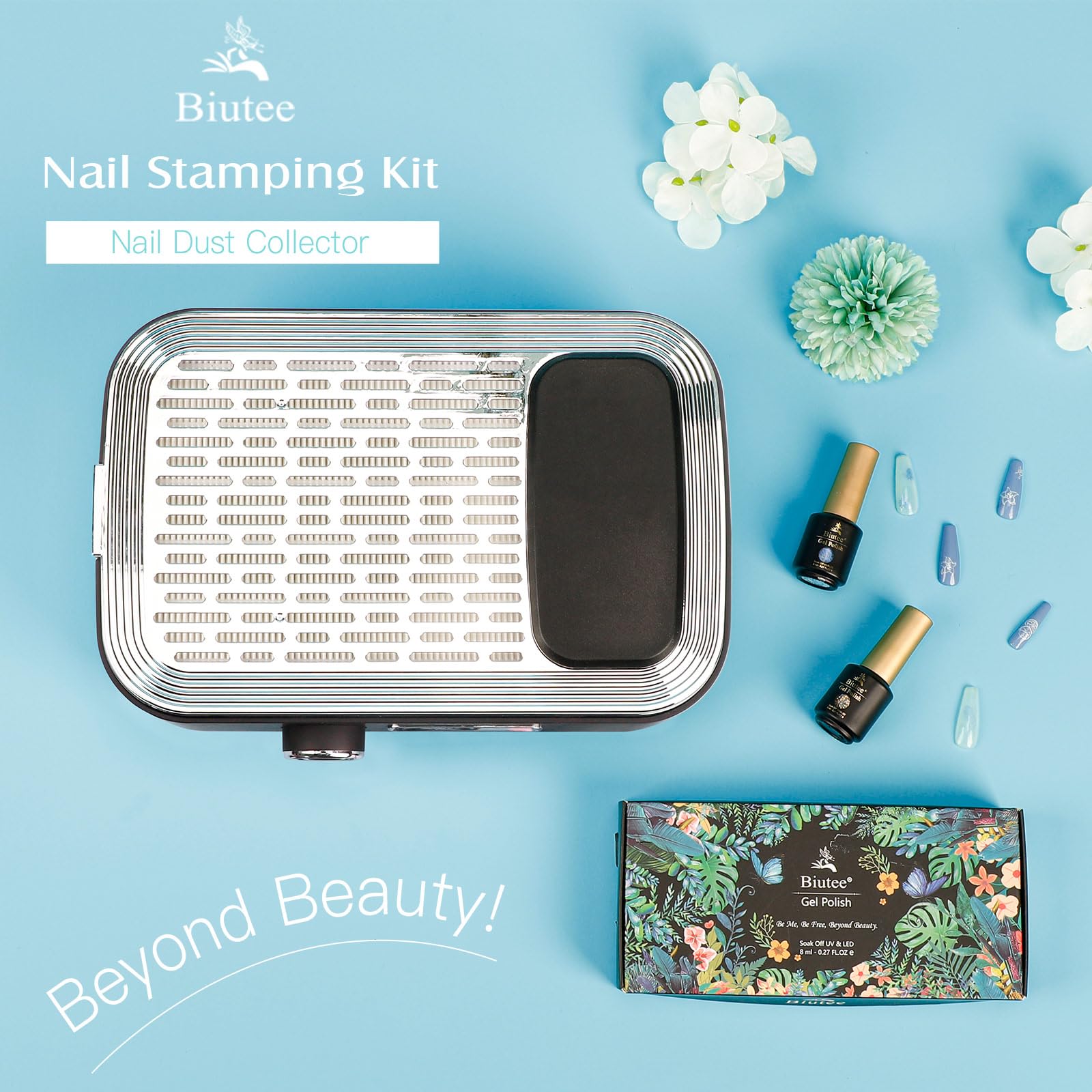 Biutee Rechargeable Nail Dust Collector — 80W Power, 2 Reusable Filters, Adjustable Suction