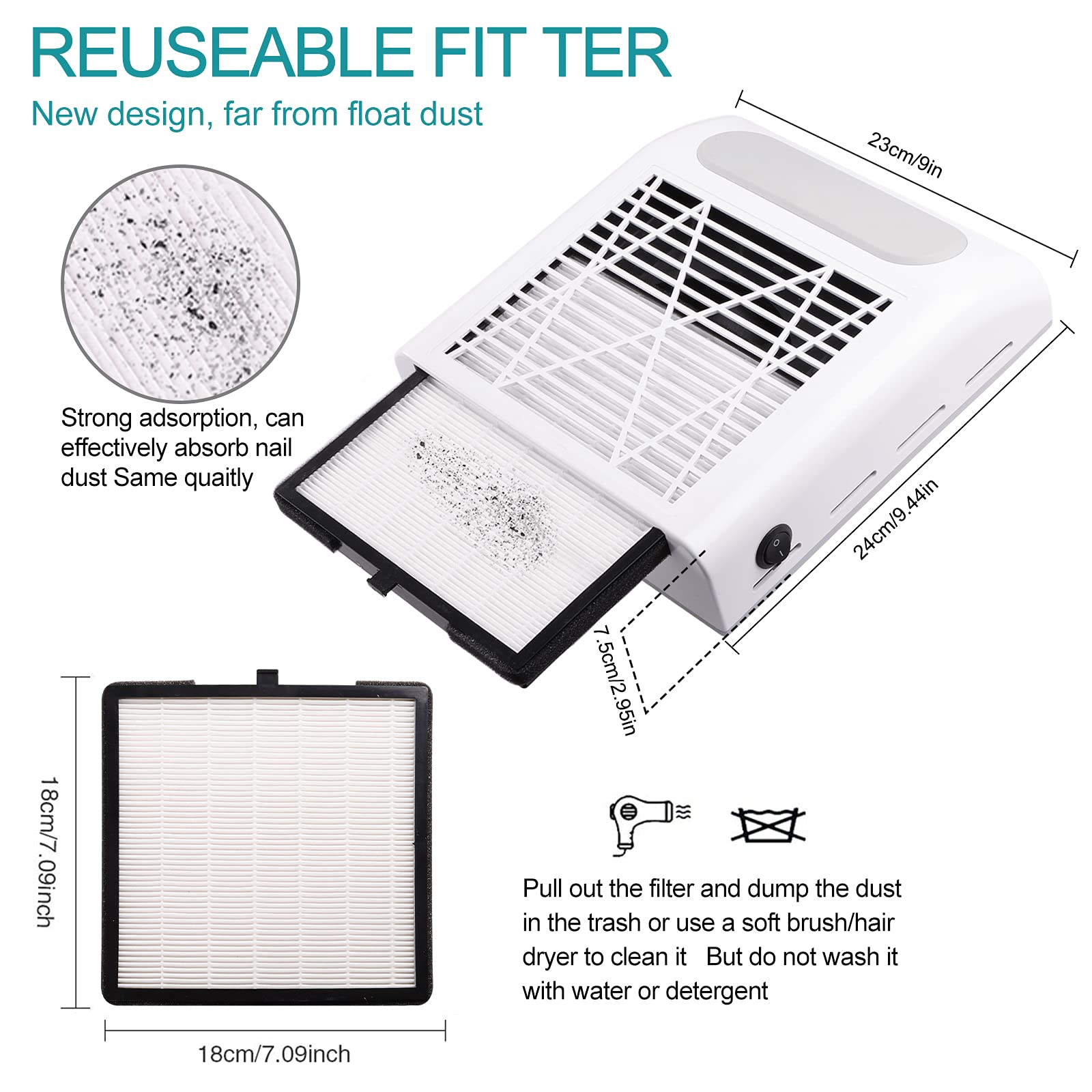 Biutee Nail Dust Collector – 80W Vacuum with 2 Reusable Filters | Low Noise Nail Salon Extractor