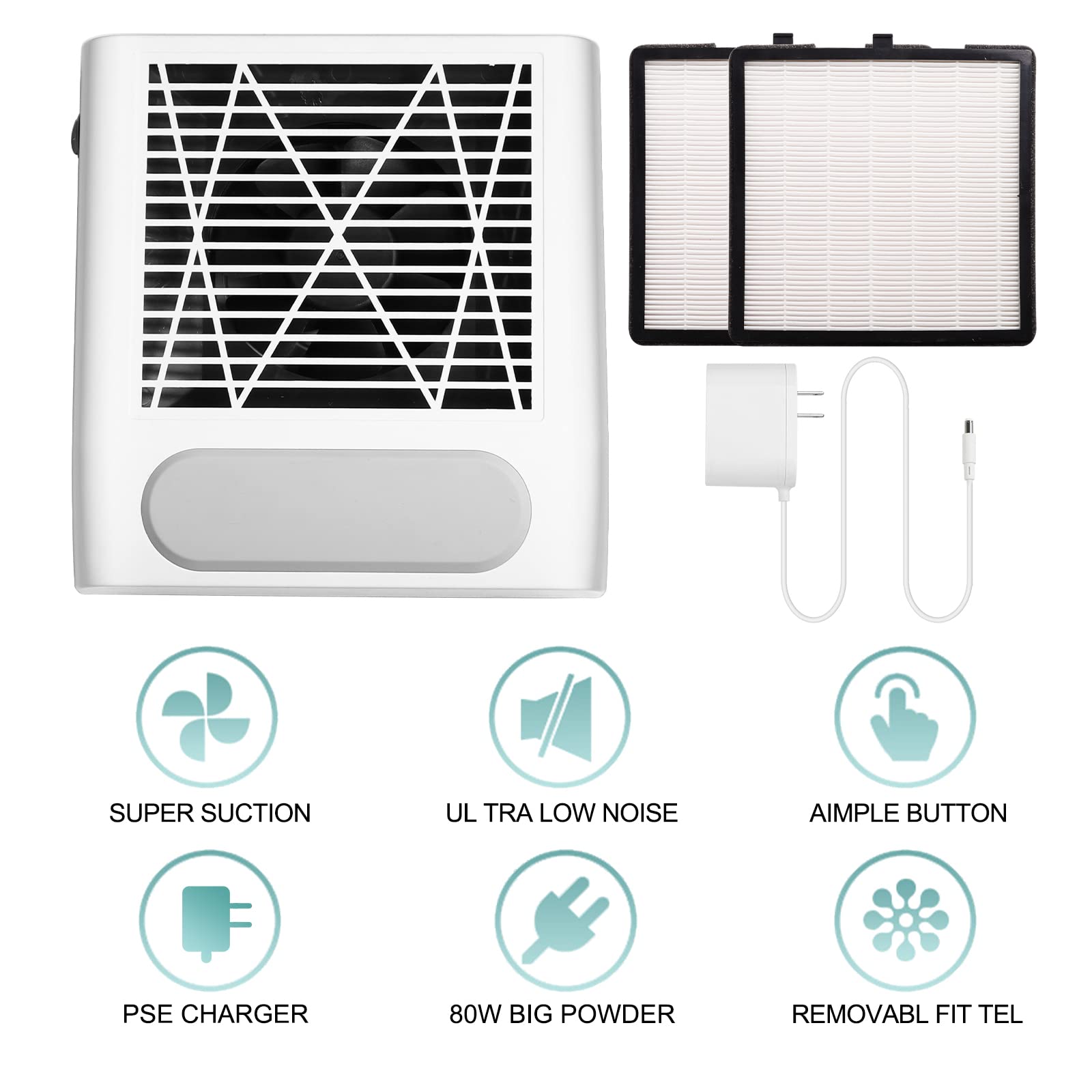 Biutee Nail Dust Collector – 80W Vacuum with 2 Reusable Filters | Low Noise Nail Salon Extractor