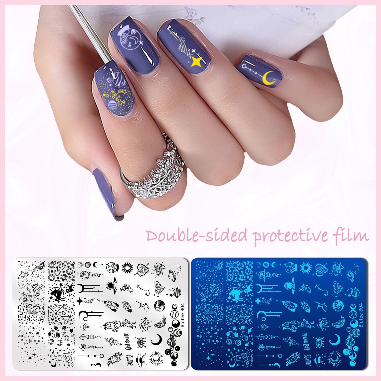 Biutee Nail Stamping Plate Kit – 7-Piece Stamper, Plates & Scraper for DIY Nail Art