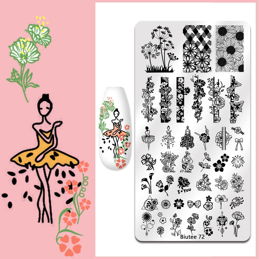 Biutee Nail Stamping Plate Set 12Pcs | Nail Art Kit with Floral, Leaves & Lace Designs