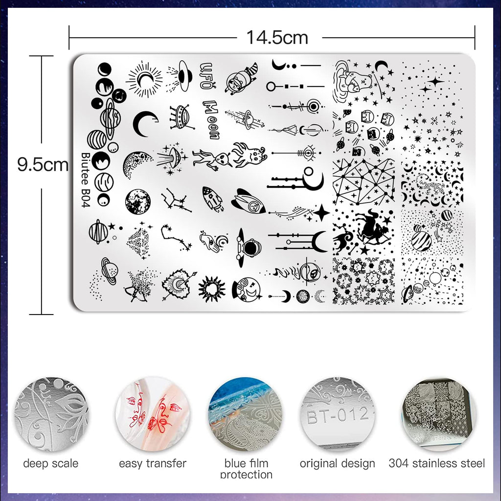 Biutee Nail Stamping Plate Kit – 7-Piece Stamper, Plates & Scraper for DIY Nail Art