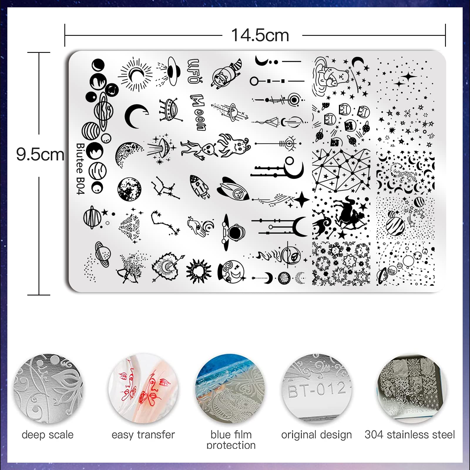 Biutee Nail Stamping Plate Kit – 7-Piece Stamper, Plates & Scraper for DIY Nail Art