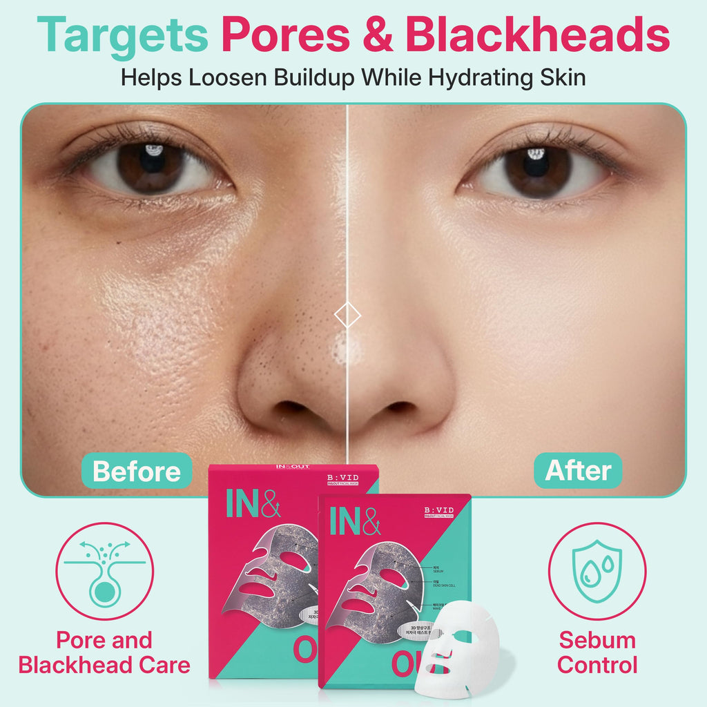 B:VID In & Out Bio-Cellulose Sheet Mask – Hydrating K-Beauty Pore & Oil Balance, 5 Pack