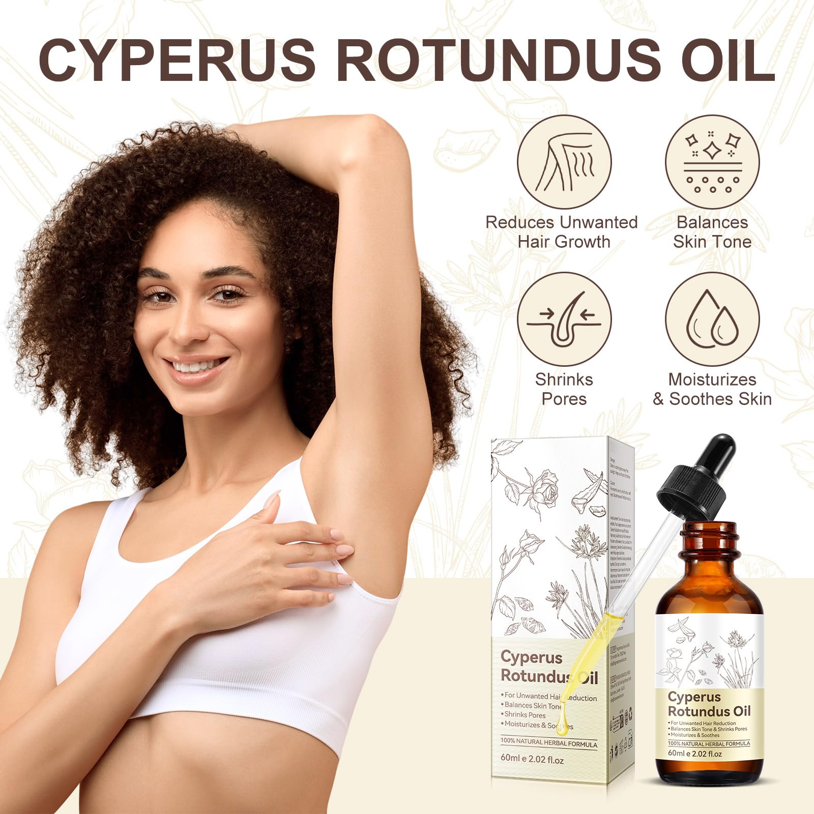 BKKTfBWK Cyperus Rotundus Oil – Natural Hair Reduction & Skin Soothing, 60ml