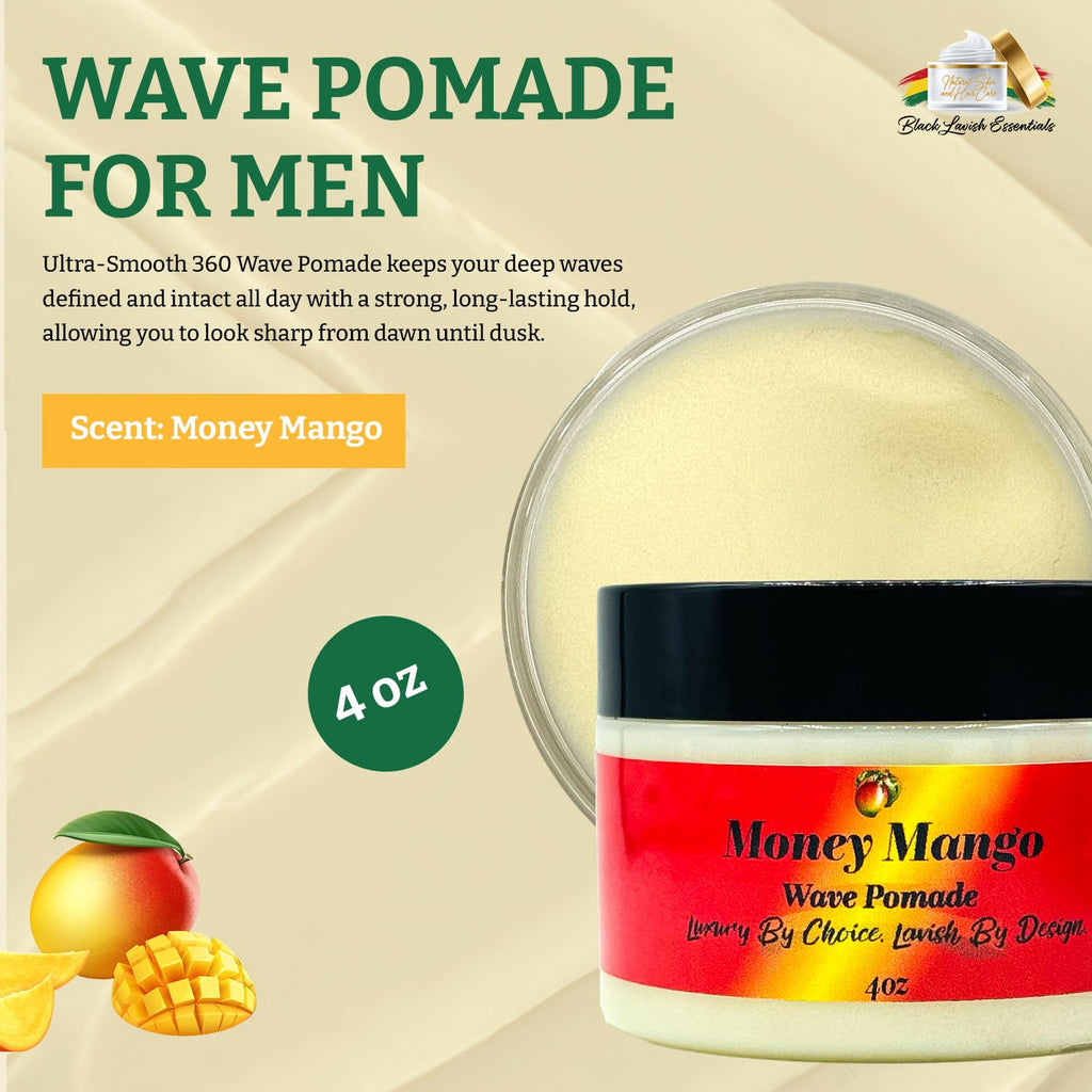 Black Lavish Essentials Ultra-Smooth 360 Wave Pomade – Deep Waves, Strong Hold & Shine | Money Mango Pomade 4oz