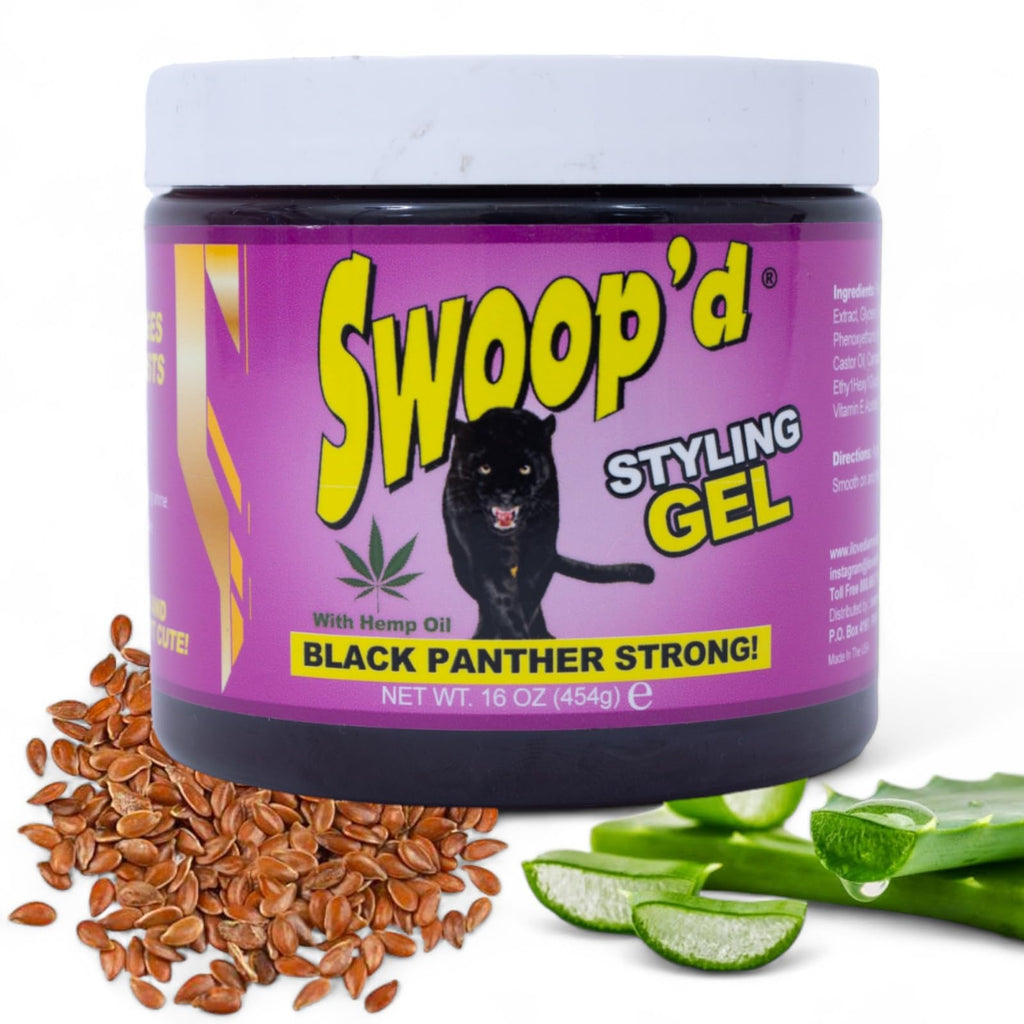 Black Panther Strong Swoop'd Styling Gel 16oz – Hemp Oil for All Hair Types