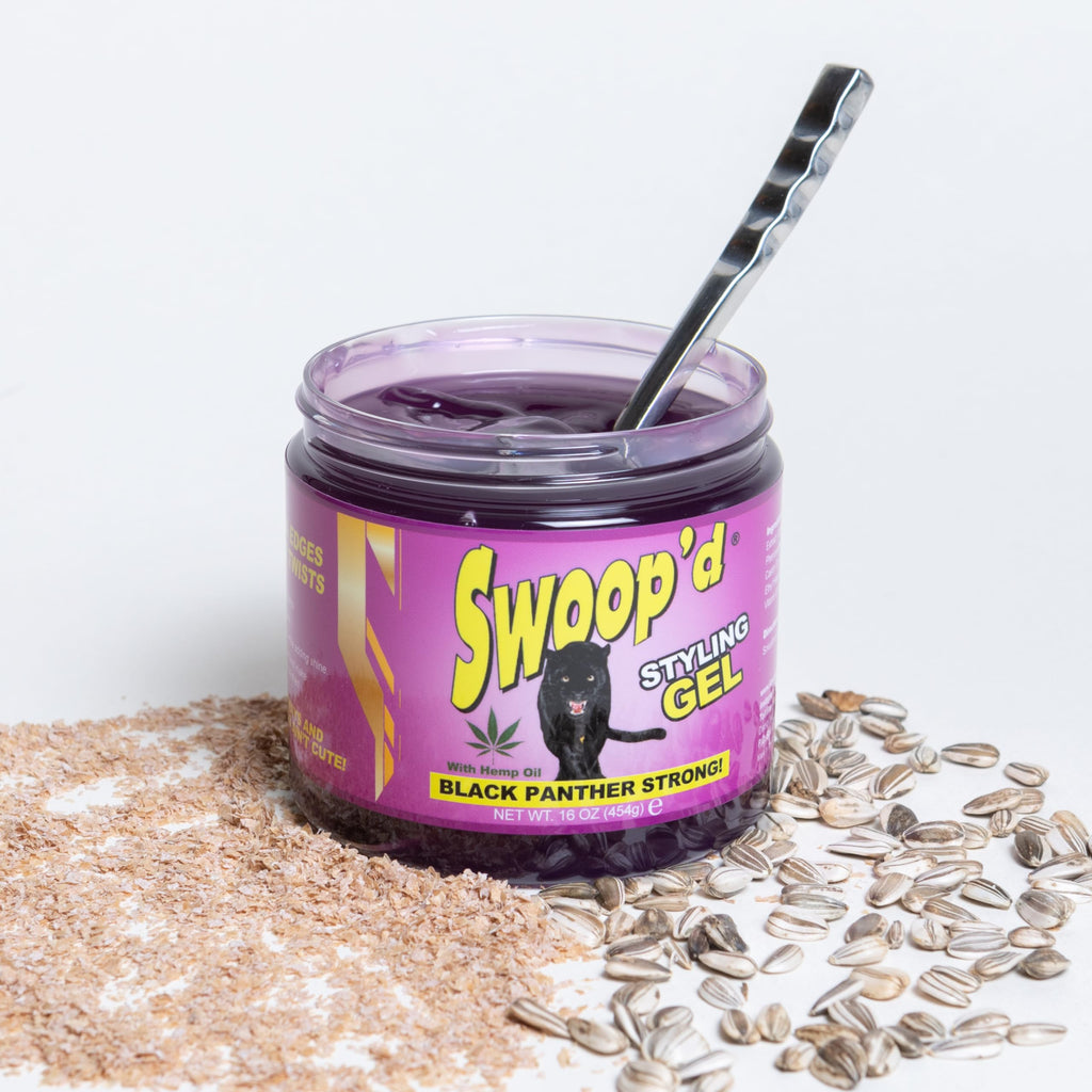 Black Panther Strong Swoop'd Styling Gel 16oz – Hemp Oil for All Hair Types