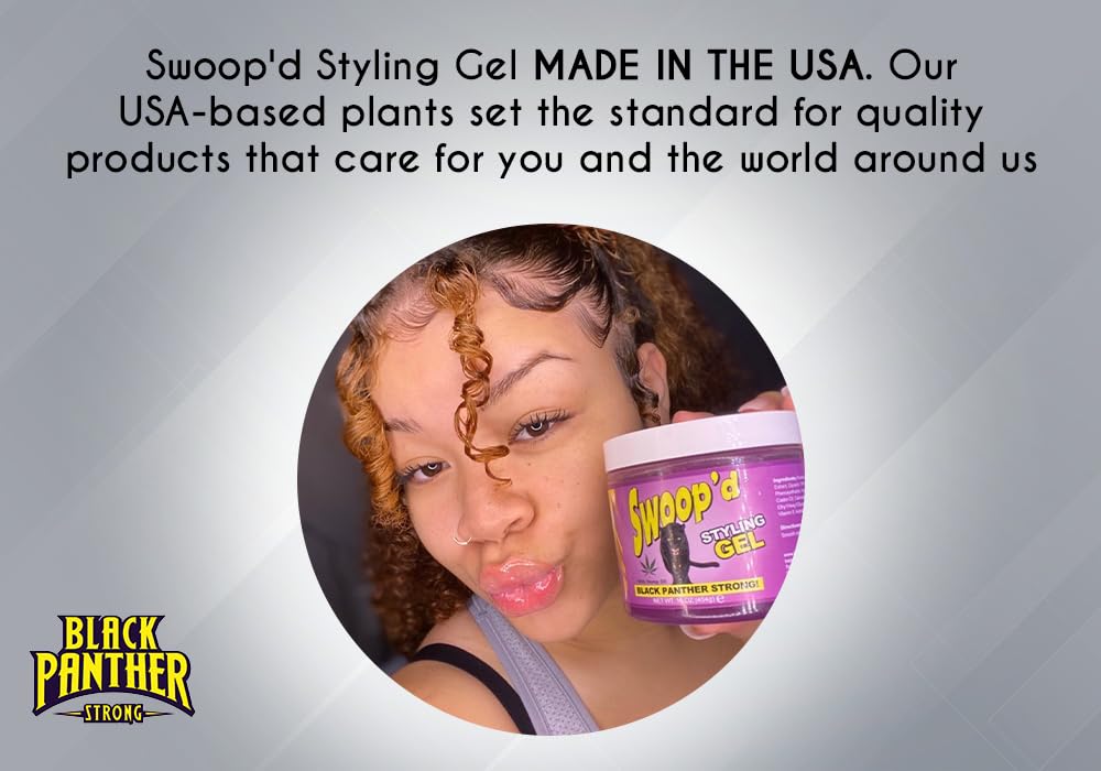 Black Panther Strong Swoop'd Styling Gel 16oz – Hemp Oil for All Hair Types