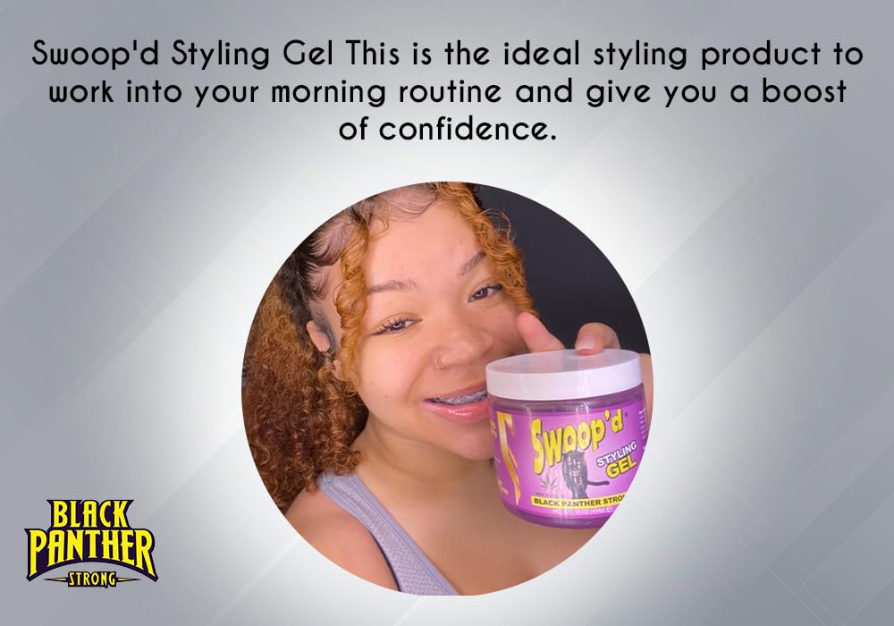 Black Panther Strong Swoop'd Styling Gel 16oz – Hemp Oil for All Hair Types